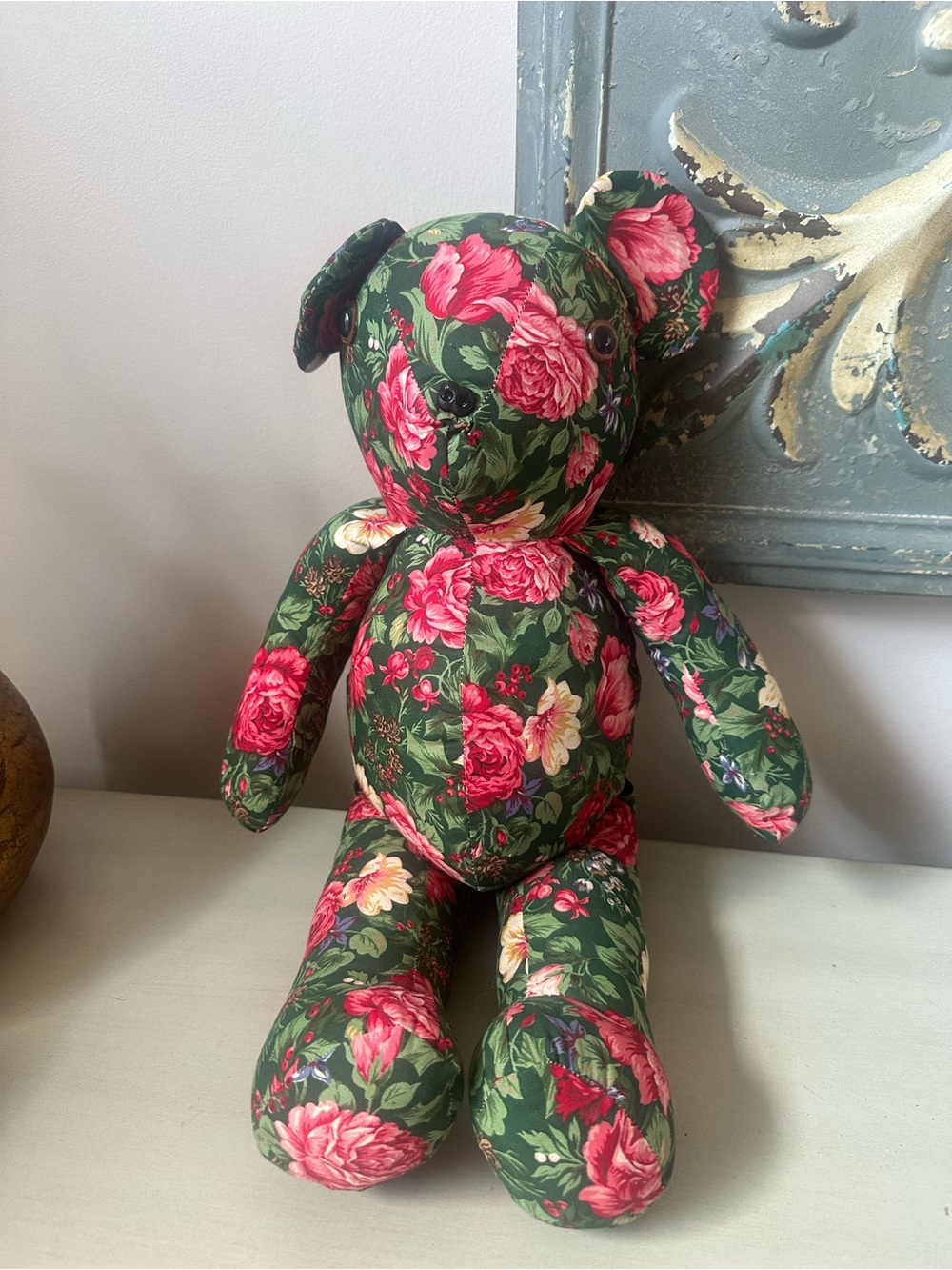 Vintage floral patchwork quilt teddy bear